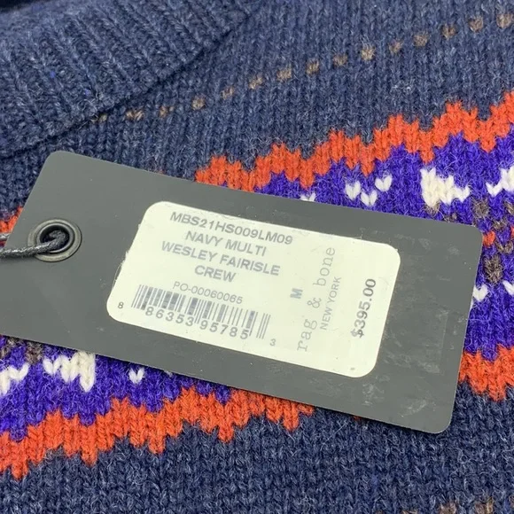 rag & bone Wesley Fair Isle Wool Sweater Size Medium
